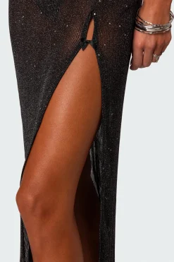 Sheer Micro Sequin Slitted Maxi Dress