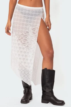 Sheer Patchwork Lace Maxi Skirt