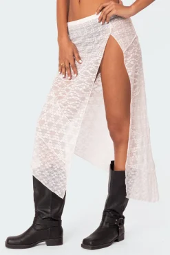 Sheer Patchwork Lace Maxi Skirt