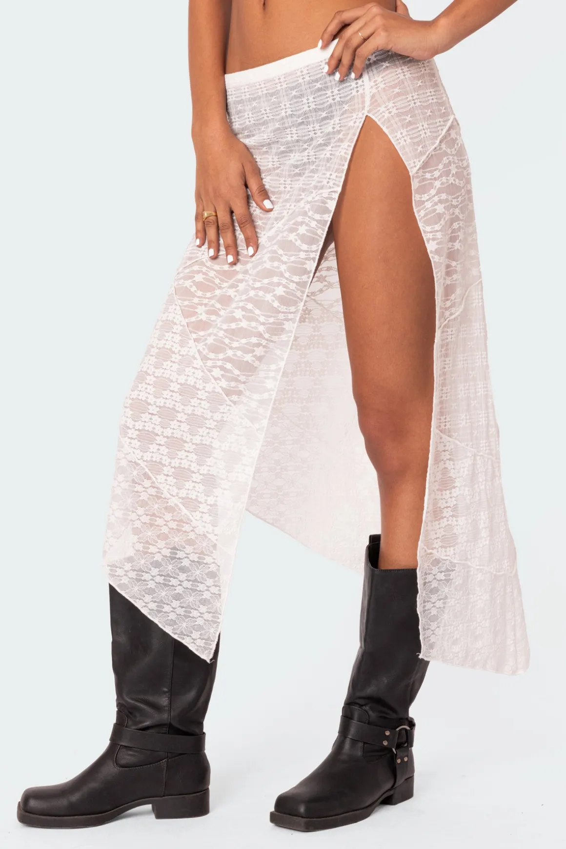 Sheer Patchwork Lace Maxi Skirt