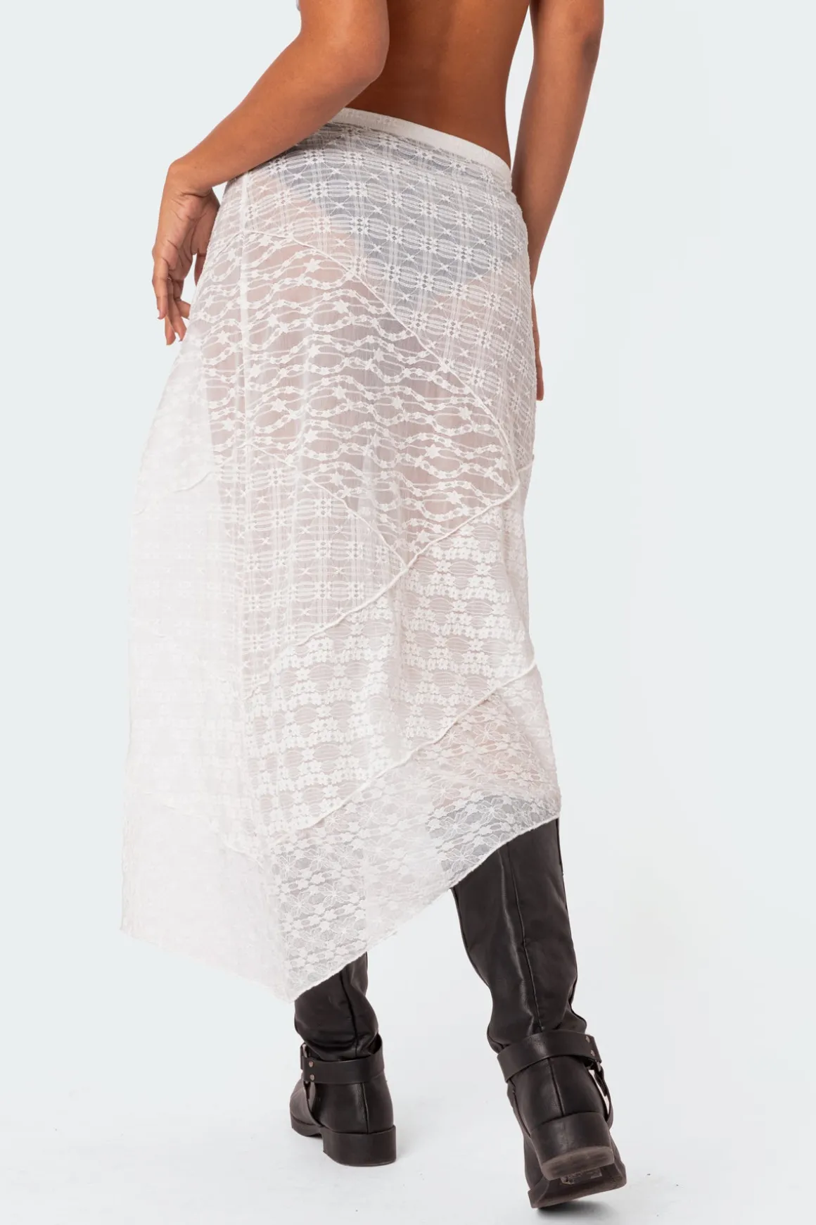 Sheer Patchwork Lace Maxi Skirt