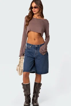Sheer Raw Hem Crop Top