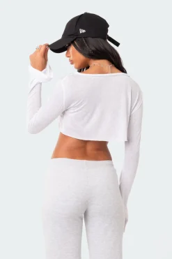 Sheer Raw Hem Crop Top