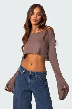 Sheer Raw Hem Crop Top