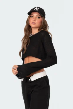 Sheer Raw Hem Crop Top
