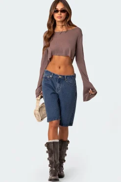 Sheer Raw Hem Crop Top
