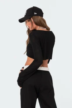 Sheer Raw Hem Crop Top