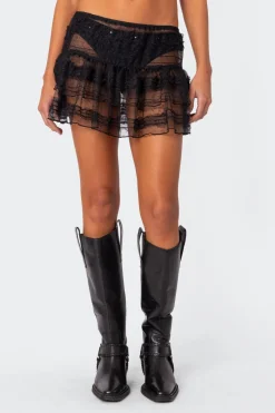 Sheer Ruffled Mini Skirt