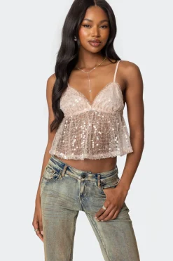 Sheer Sequin Babydoll Tank Top