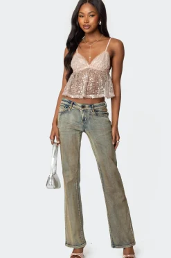 Sheer Sequin Babydoll Tank Top