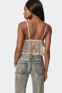 Sheer Sequin Babydoll Tank Top
