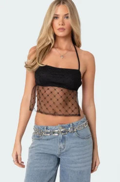 Sheer Sequin Backless Top