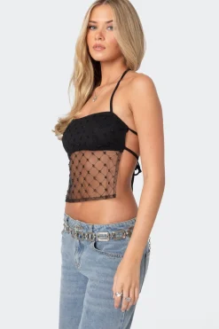 Sheer Sequin Backless Top