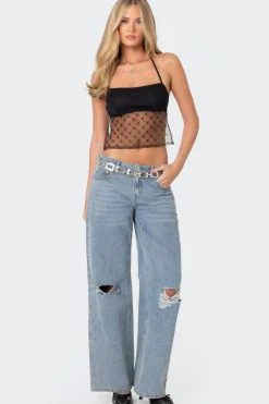 Sheer Sequin Backless Top
