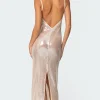 Sheer Sequin Slitted Maxi Dress