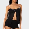 Sheer Split Front Babydoll Top
