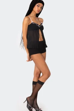 Sheer Split Front Babydoll Top