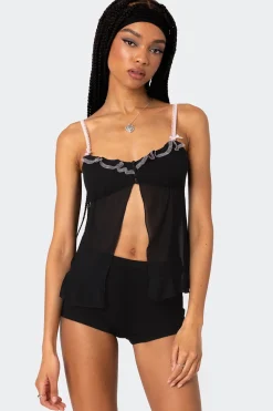 Sheer Split Front Babydoll Top