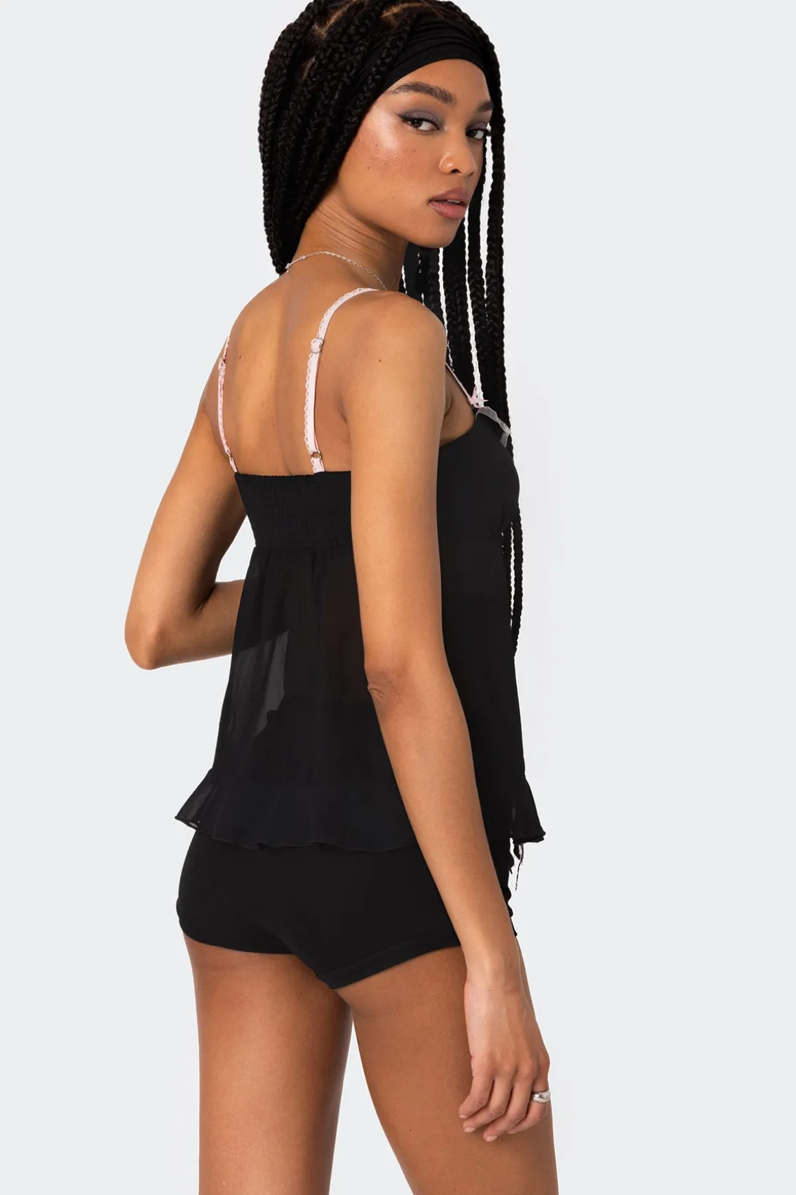 Sheer Split Front Babydoll Top