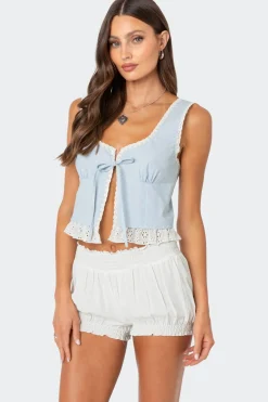 Shiloh Tie Front Eyelet Trim Top