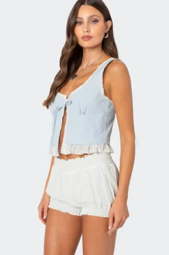 Shiloh Tie Front Eyelet Trim Top