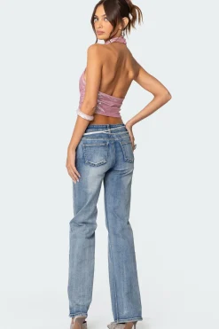 Shiny Backless Cowl Neck Top