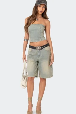 Shira Washed Denim Bermuda Shorts