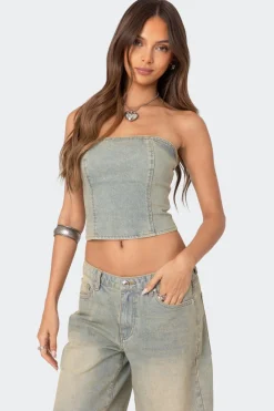 Shira Washed Denim Tube Top