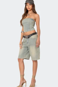 Shira Washed Denim Tube Top