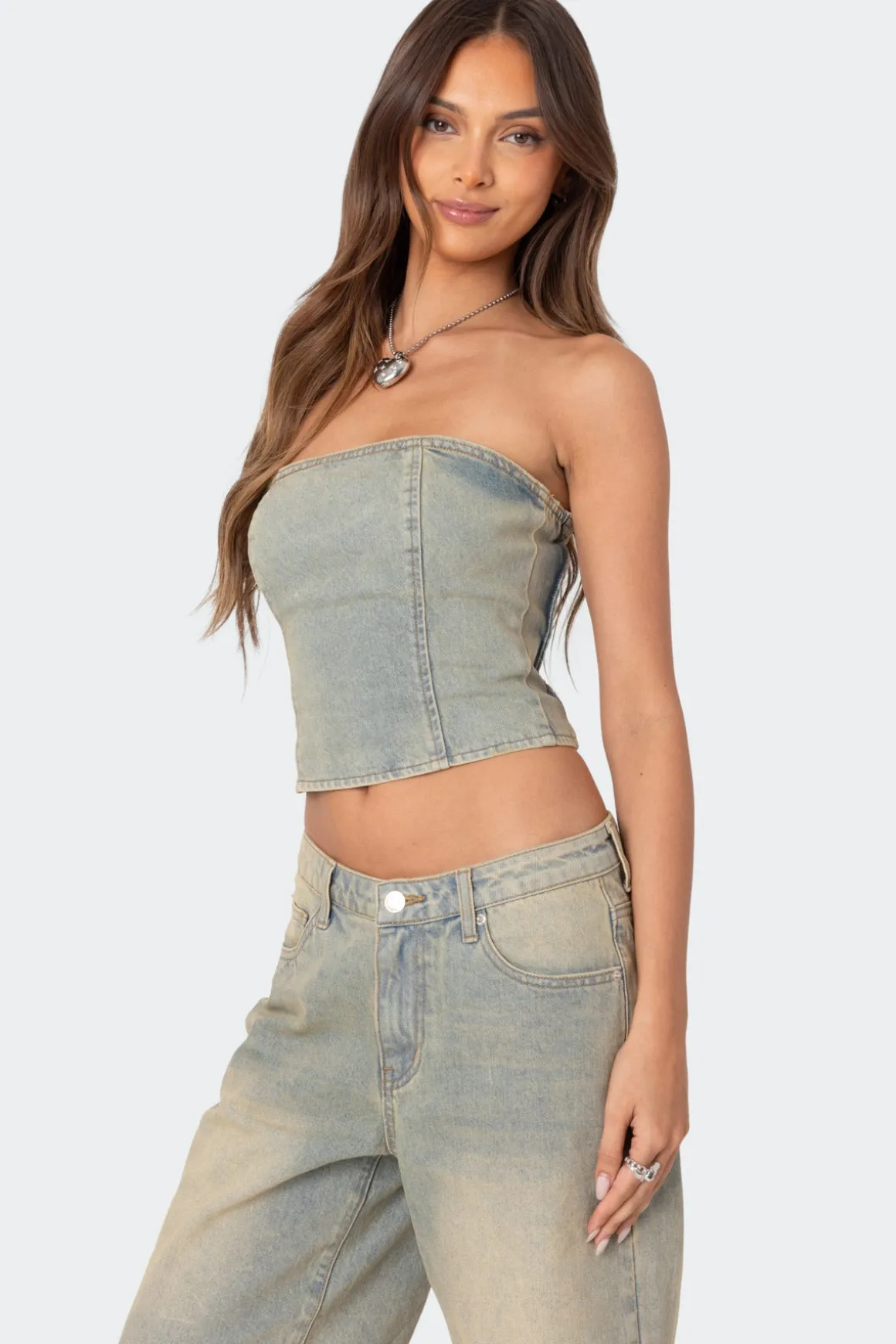 Shira Washed Denim Tube Top