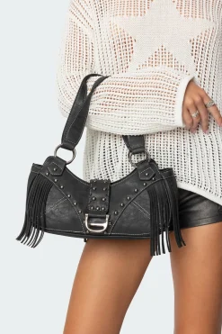 Shterna Fringed Faux Leather Sueded Bag