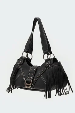 Shterna Fringed Faux Leather Sueded Bag