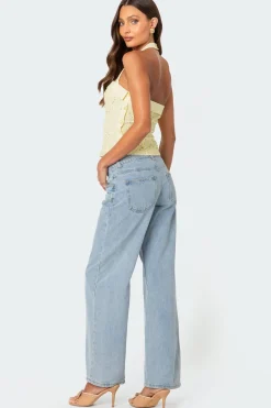 Side Button Eyelet Halter Top