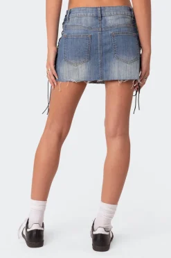 Side Lace Up Denim Mini Skirt