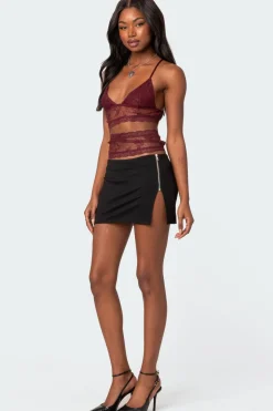 Side Zip Slitted Mini Skirt