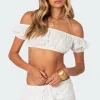 Skye Off Shoulder Eyelet Crop Top