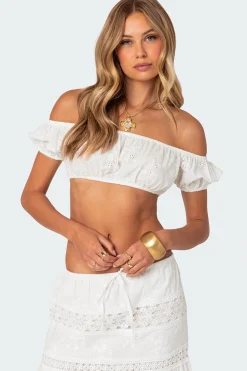 Skye Off Shoulder Eyelet Crop Top