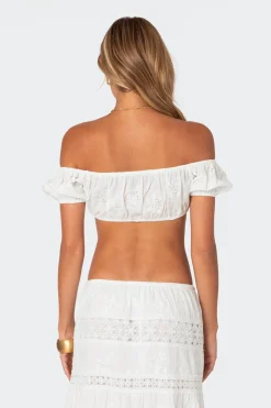 Skye Off Shoulder Eyelet Crop Top