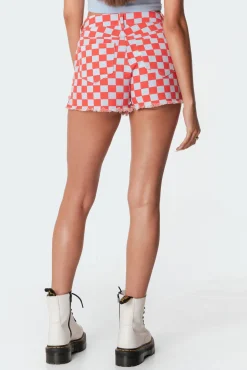 Skyler Check Denim Shorts