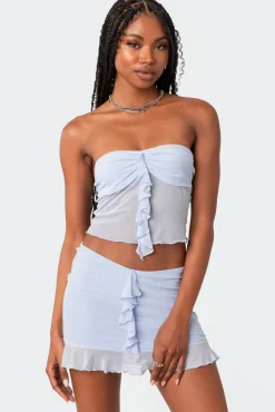 Solange Ruffle Mesh Tube Top