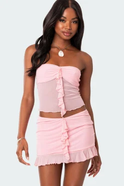 Solange Ruffle Mesh Tube Top