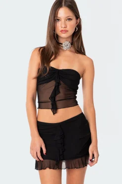 Solange Ruffle Mesh Tube Top
