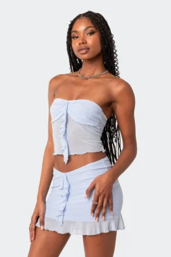 Solange Ruffle Mesh Tube Top