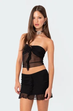 Solange Ruffle Mesh Tube Top