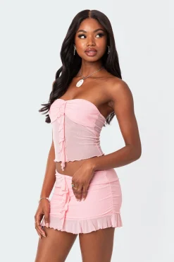 Solange Ruffle Mesh Tube Top