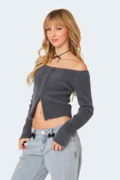 Sonia Off Shoulder Fuzzy Knit Top