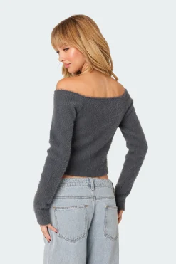 Sonia Off Shoulder Fuzzy Knit Top