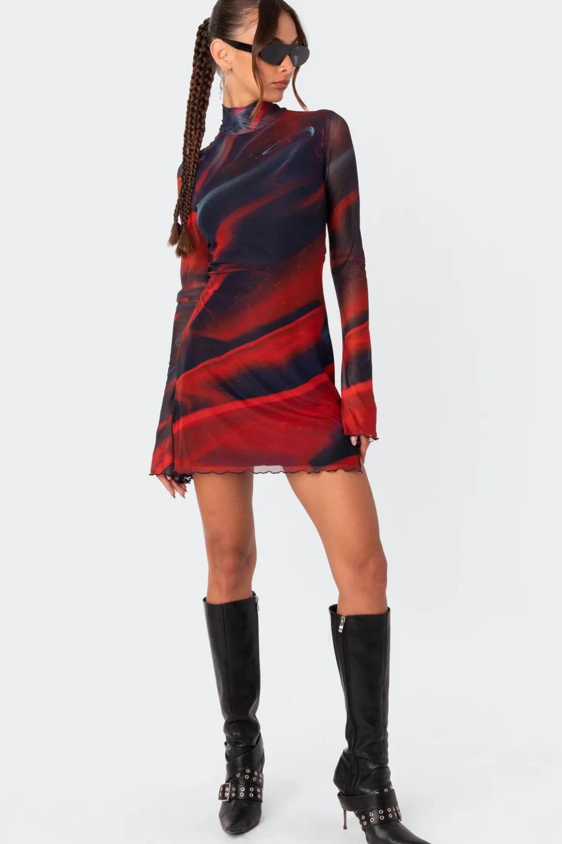 Sparks Fly Side Slitted Mesh Mini Dress