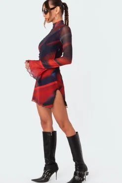 Sparks Fly Side Slitted Mesh Mini Dress