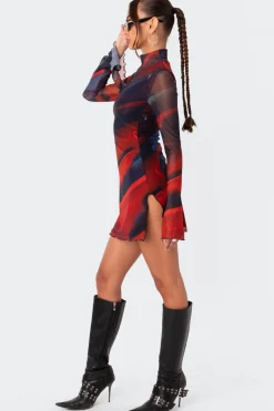 Sparks Fly Side Slitted Mesh Mini Dress